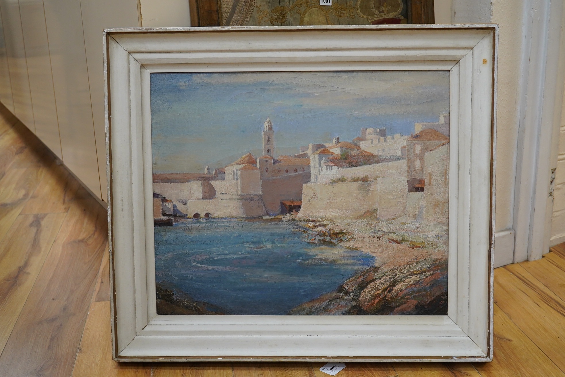 Arthur Croft Mitchell (1872-1956), impasto oil on canvas, 'No. 4, Ragusa from the rocks', unsigned, inscribed verso, 49 x 60cm. Condition - fair, craquelure throughout